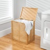 image:imagemDesign Bamboo Wood Foldable Laundry Basket Storage Organizer wRemovable Fabric Liner Lid Collapsible Laundry Hamper for Laundry Room Bathroom Bedroom Holds Clothes  Echo Collection  Natural
