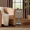image:imagemDesign Glass Top SideEnd Drink Table  Tall Modern Round Accent Metal Nightstand Furniture for Living Room Dorm Home Office and Bedroom  9 Round  Dark Smoke GrayBlackChromeChrome Border