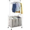 image:imagemDesign Laundry Cart and Rail  Portable Triple Laundry Hamper for Dirty Clothes Clean Clothes Ironing  Garment Rail for Hanging Clothes  GreyWhite
