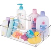 image:imagemDesign Nursery Plastic Storage Caddy Divided Bin  Utility Tote with Handle Holds Bottles Spoons Bibs Pacifiers Diapers Wipes Baby Lotion  2 Sections BPA Free Medium  Clear