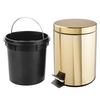 image:imagemDesign Pedal Bin  Metal Waste Bin with Pedal Lid and Plastic Bucket Insert  for Bathroom Kitchen and Office  3 Litre Household Rubbish Bin with Ergonomic Design  BlackSoft Brass