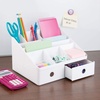 image:imagemDesign Plastic Home Office Storage Bin Desk Organizer for Desktops Tables Work Spaces  Holds Scissors Pens Markers Highlighters Tape Folders Note Pads Supplies  2 Drawers  White