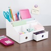 image:imagemDesign Plastic Home Office Storage Bin Desk Organizer for Desktops Tables Work Spaces  Holds Scissors Pens Markers Highlighters Tape Folders Note Pads Supplies  2 Drawers  White