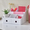 image:imagemDesign Plastic Home Office Storage Bin Desk Organizer for Desktops Tables Work Spaces  Holds Scissors Pens Markers Highlighters Tape Folders Note Pads Supplies  2 Drawers  White