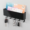 image:imagemDesign Plastic Wall Mount Mail and Key Holder with 5 Hooks Hanger Rack Shelf for Home Entryway Mudroom Kitchen Hold Letters Cards Magazines Coats Umbrellas Ligne Collection  BlackBlack