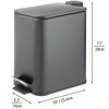image:imagemDesign Slim Metal Rectangle 13 Gallon5 Liter Trash Can with Step Pedal EasyClose Lid Removable Liner  Narrow Wastebasket Garbage Container Bin for Bathroom Bedroom Kitchen  BlackCharcoal