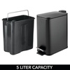 image:imagemDesign Slim Metal Rectangle 13 Gallon5 Liter Trash Can with Step Pedal EasyClose Lid Removable Liner  Narrow Wastebasket Garbage Container Bin for Bathroom Bedroom Kitchen  BlackBlack