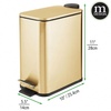 image:imagemDesign Slim Metal Rectangle 13 Gallon5 Liter Trash Can with Step Pedal EasyClose Lid Removable Liner  Narrow Wastebasket Garbage Container Bin for Bathroom Bedroom Kitchen  BlackSoft Brass