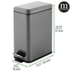 image:imagemDesign Small Modern 13 Gallon Rectangle Metal Lidded Step Trash Can Compact Garbage Bin with Removable Liner Bucket and Handle for Bathroom Kitchen Craft Room Office Garage  BlackGraphite Gray