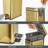 image:imagemDesign Small Modern 13 Gallon Rectangle Metal Lidded Step Trash Can Compact Garbage Bin with Removable Liner Bucket and Handle for Bathroom Kitchen Craft Room Office Garage  BlackSoft Brass