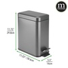 image:imagemDesign Small Modern 13 Gallon Rectangle Metal Lidded Step Trash Can Compact Garbage Bin with Removable Liner Bucket and Handle for Bathroom Kitchen Craft Room Office Garage  BlackGraphite Gray