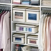 image:imagemDesign Soft Fabric Stackable Closet Storage Organizer Box with Clear Window and Attached Hinged Lid for Bedroom Hallway Entryway Closets 2 Pack  CreamEspresso Brown