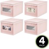 image:imagemDesign Soft Stackable Fabric Closet Storage Organizer Holder Box Bin with Clear Window Attached Hinged Lid  Bedroom Hallway Entryway Bathroom  Large  4 Pack PinkWhite