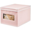 image:imagemDesign Soft Stackable Fabric Closet Storage Organizer Holder Box Bin with Clear Window Attached Hinged Lid  Bedroom Hallway Entryway Bathroom  Large  4 Pack PinkWhite