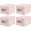image:imagemDesign Soft Stackable Fabric Closet Storage Organizer Holder Box Bin with Clear Window Attached Hinged Lid  Bedroom Hallway Entryway Bathroom  Large  4 Pack PinkWhite
