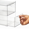 image:imagemDesign Stackable Storage Containers Box with 2 PullOut Drawers  Stacking Plastic Drawer Bins for Closet Organization Linen Coat Bedroom or Entryway Closets  Lumiere Collection  2 Pack  Clear