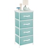 image:imagemDesign Tall Dresser Storage Tower Stand with 4 Removable Fabric Drawers  Steel Frame Wood Top Organizer for Bedroom Entryway Closet  Jane Collection  Turquoise BlueWhite