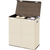 image:imagemDesign Extra Large Divided Laundry Hamper Basket with Removable Lid BuiltIn Handles  Portable and Foldable for Compact Storage  Chrome Handles  CreamEspresso Brown