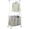 image:imagemDesign Laundry Cart and Rail  Portable Triple Laundry Hamper for Dirty Clothes Clean Clothes Ironing  Garment Rail for Hanging Clothes  GreyWhite