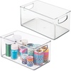 image:imagemDesign Plastic Craft Room Organizer  Basket Storage Holder Bin wHandles for Home Classroom Playroom Art Studio  Holds Scissors Pencils Markers Supplies  Ligne Collection  2 Pack  Clear