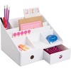 image:imagemDesign Plastic Home Office Storage Bin Desk Organizer for Desktops Tables Work Spaces  Holds Scissors Pens Markers Highlighters Tape Folders Note Pads Supplies  2 Drawers  White