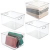 image:imagemDesign Plastic Storage Organizer Container Bin Closet Organization for Hallway Bedroom Linen Coat and Entryway  Holds Clothing Blankets and Accessories Ligne Collection 4 Pack Clear12 x 10 x 8 Pack of 4