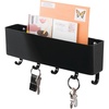image:imagemDesign Plastic Wall Mount Mail and Key Holder with 5 Hooks Hanger Rack Shelf for Home Entryway Mudroom Kitchen Hold Letters Cards Magazines Coats Umbrellas Ligne Collection  BlackBlack