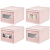 image:imagemDesign Soft Stackable Fabric Closet Storage Organizer Holder Box Bin with Clear Window Attached Hinged Lid  Bedroom Hallway Entryway Bathroom  Large  4 Pack PinkWhite