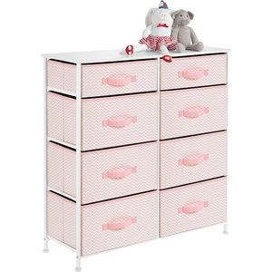 image:imagemDesign 353 High Steel FrameWood Top Storage Dresser Furniture 8 Slim Fabric Drawers Large Bureau Organizer for Baby Kid Teen Bedroom Nursery Playroom Dorm Spira Collection PinkWhite
