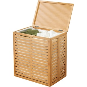 image:imagemDesign Bamboo Wood Foldable Laundry Basket Storage Organizer wRemovable Fabric Liner Lid Collapsible Laundry Hamper for Laundry Room Bathroom Bedroom Holds Clothes  Echo Collection  Natural