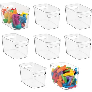 image:imagemDesign Deep Plastic Toy Bin with Handles  Storage Organizer for Kid Nursery Playroom Classroom  Hold Books Action Figures Blocks Crayons Dolls  10 Long Aura Collection 8 Pack Clear
