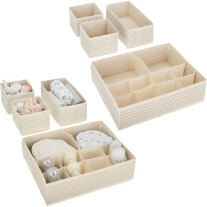 image:imagemDesign Fabric Drawer Organizer Bins KidsBaby Nursery Dresser Closet Shelf Playroom Organization Hold Clothes Toys Diapers Bibs Blankets Lido Collection Set of 4 2 Pack Taupe Stripe