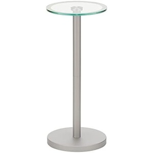 image:imagemDesign Glass Top SideEnd Drink Table  Tall Modern Round Accent Metal Nightstand Furniture for Living Room Dorm Home Office and Bedroom  9 Round  Dark Smoke GrayBlackChromeChrome Border