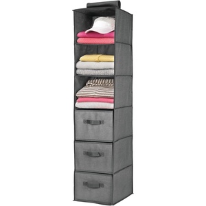 image:imagemDesign Long Soft Fabric Over Closet Rod Hanging Storage Organizer with 3 Shelves and 3 Drawers for Clothes Leggings Lingerie T Shirts  Textured Print  Charcoal GrayCharcoal Gray