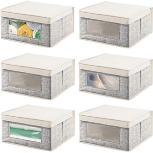 image:imagemDesign Medium Fabric Stackable Closet Storage Organizer Box with Front WindowLid for Bedroom Office Mudroom Organization Hold Clothes Blankets Linens Lido Collection 6 Pack BlackCream
