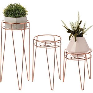 image:imagemDesign Metal IndoorOutdoor Plant Stands  Modern Plant Stand with Hairpin Legs for Flowers Plants Greenery Succulents Vases Pots Containers Concerto Collection Set of 3 Rose Gold