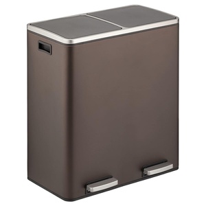 image:imagemDesign Metal Steel 16 Gallon60Liter Large Dual Compartment Step Trash Can Double Bin Trash CanRecycler Combo for Kitchen Holds Garbage Recycling Features Two Removable Liner Buckets  BronzeBronze