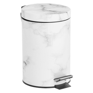 image:imagemDesign Pedal Bin  Metal Waste Bin with Pedal Lid and Plastic Bucket Insert  for Bathroom Kitchen and Office  3 Litre Household Rubbish Bin with Ergonomic Design  BlackWhite Marble