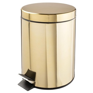 image:imagemDesign Pedal Bin  Metal Waste Bin with Pedal Lid and Plastic Bucket Insert  for Bathroom Kitchen and Office  3 Litre Household Rubbish Bin with Ergonomic Design  BlackSoft Brass