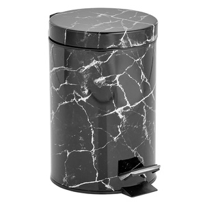 image:imagemDesign Pedal Bin  Metal Waste Bin with Pedal Lid and Plastic Bucket Insert  for Bathroom Kitchen and Office  3 Litre Household Rubbish Bin with Ergonomic Design  BlackBlack Marble