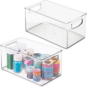 image:imagemDesign Plastic Craft Room Organizer  Basket Storage Holder Bin wHandles for Home Classroom Playroom Art Studio  Holds Scissors Pencils Markers Supplies  Ligne Collection  2 Pack  Clear