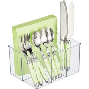 image:imagemDesign Plastic Cutlery Storage Organizer Bin for Kitchen Cabinet or Pantry  Holds Forks Knives Spoons Napkins  4 Section  Indoor or Outdoor Use  Clear