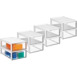 image:imagemDesign Plastic Desk Organizer and Storage Bin wPull Out Drawer  Shallow Stackable Office Storage Container for Office Supplies  Desktop Drawer Organizer  Lumiere Collection  8 Pack WhiteClear