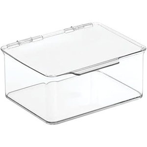 image:imagemDesign Plastic Playroom and Gaming Storage Organizer Box Containers with Hinged Lid for Shelves or Cubbies Holds Small Toys Building Blocks Puzzles Markers Controllers or Crayons 8 Pack Clear55 x 66 x 3 Pack of 8