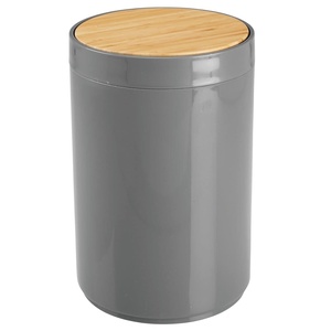 image:imagemDesign Plastic Round Trash Can Small Wastebasket  Garbage Bin Container with SwingClose Lid  Bathroom Garbage Basket  Holds Waste Recycling  13 Gallon  Basa Collection  Charcoal GrayNaturalNaturalCharcoal Grey