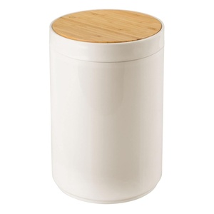 image:imagemDesign Plastic Round Trash Can Small Wastebasket  Garbage Bin Container with SwingClose Lid  Bathroom Garbage Basket  Holds Waste Recycling  13 Gallon  Basa Collection  Charcoal GrayNaturalNaturalCream
