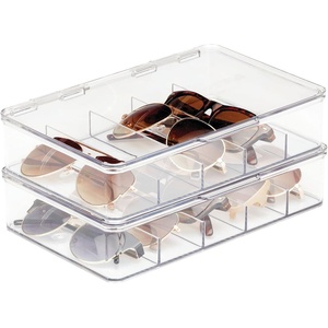 image:imagemDesign Plastic Stackable Eyeglass Case Storage Organizer with Hinged Lid for Unisex Sunglasses Reading Glasses Fashion Eye Wear Protective Glasses 5 Sections Ligne Collection  3 Pack  ClearClear