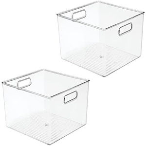 image:imagemDesign Plastic Storage Organizer Container Bin Closet Organization for Hallway Bedroom Linen Coat and Entryway  Holds Clothing Blankets and Accessories Ligne Collection 4 Pack Clear10 x 10 x 8 Pack of 2