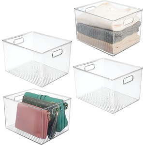 image:imagemDesign Plastic Storage Organizer Container Bin Closet Organization for Hallway Bedroom Linen Coat and Entryway  Holds Clothing Blankets and Accessories Ligne Collection 4 Pack Clear12 x 10 x 8 Pack of 4