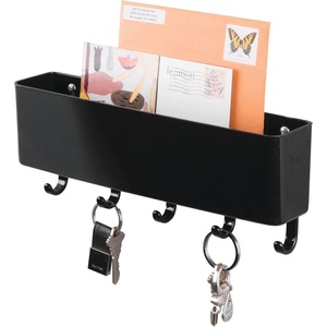 image:imagemDesign Plastic Wall Mount Mail and Key Holder with 5 Hooks Hanger Rack Shelf for Home Entryway Mudroom Kitchen Hold Letters Cards Magazines Coats Umbrellas Ligne Collection  BlackBlack